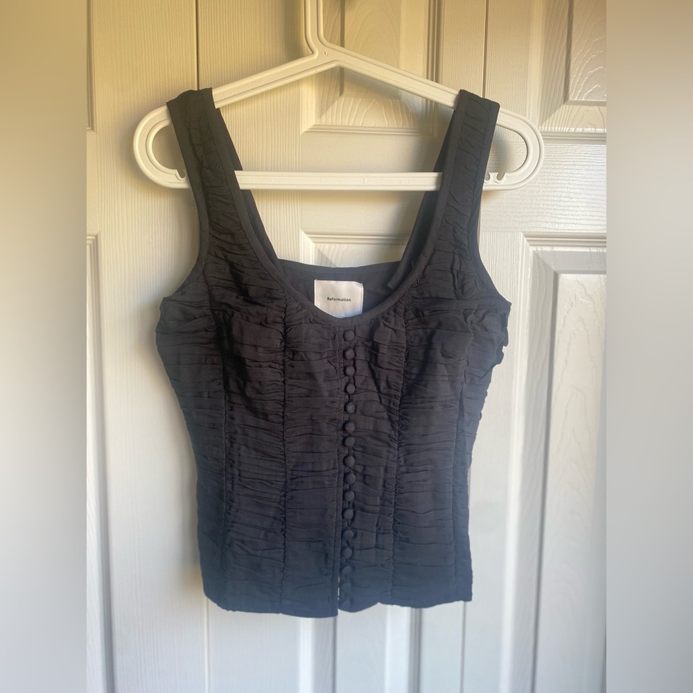 Reformation Black Ruched Button-Front Tank - Picture 5 of 13